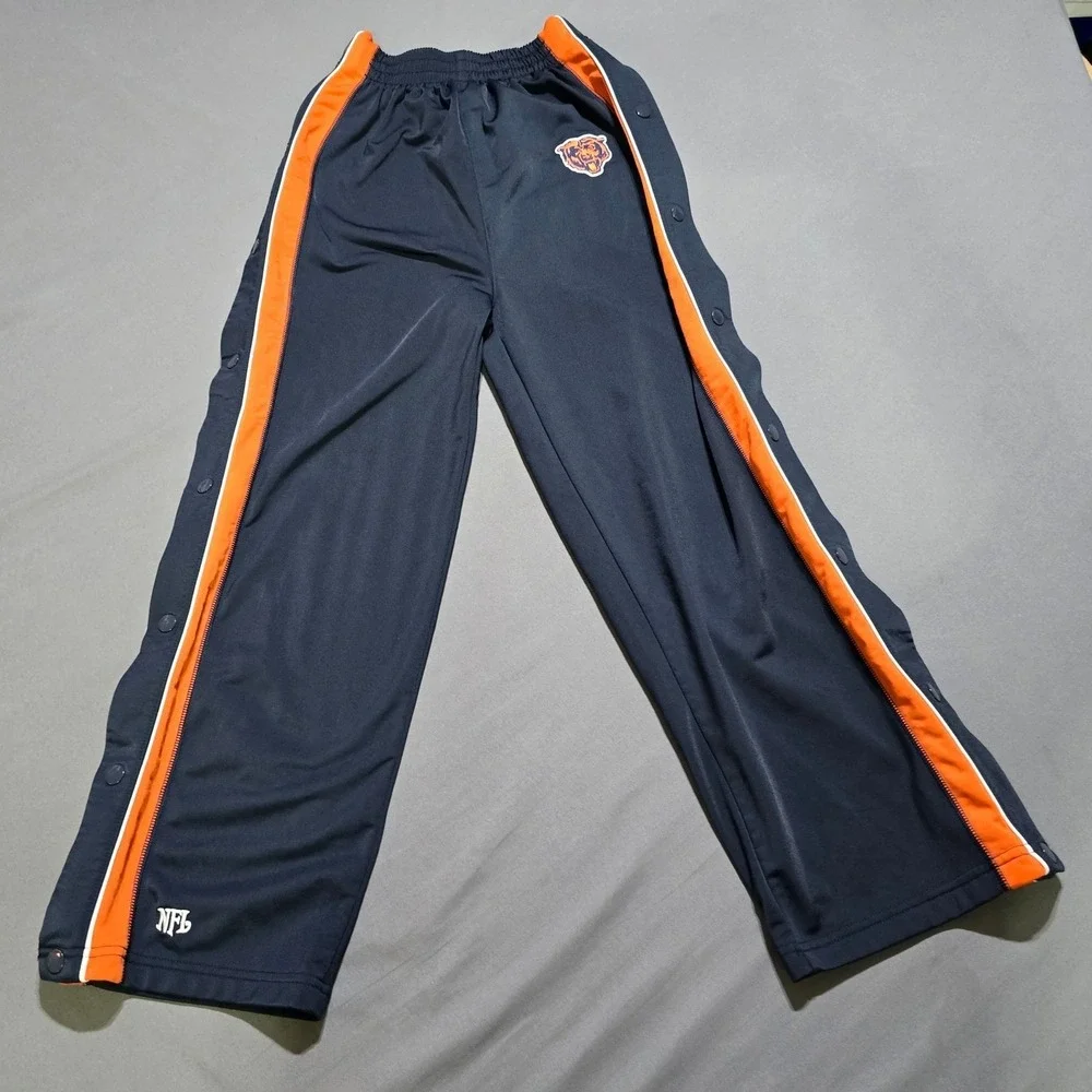 NFL Chicago Bears tearaway Pants Kids Size M 12/14 Navy Blue Orange Snap Sides